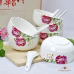 Xcellent Sales -Ceramic Bowl Set of 6 with spoon Rose flower Dining Set Gift Set 送礼陶瓷6碗套装