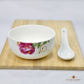 Xcellent Sales -Ceramic Bowl Set of 6 with spoon Rose flower Dining Set Gift Set 送礼陶瓷6碗套装